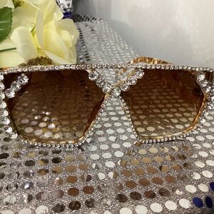 Bling rhinestone oversized sunglasses tan